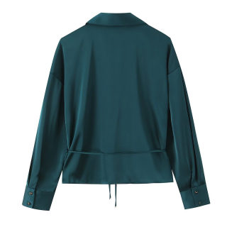 Satin Shirt with Thin Waist Belt | Women's 3