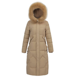 Fitted Russian-Style Mid-Length Cotton Coat for Women, Fur Collar 2