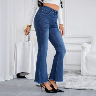 Women's High-Waisted Skinny Flared Jeans | Embroidery & Frayed Hem