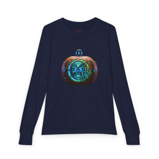 Skull Pumpkin 'No Tricks' Long Sleeve Kids Tee 10