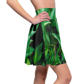 Cannabis Leaf Pattern Skater Skirt | Green Botanical Print 7