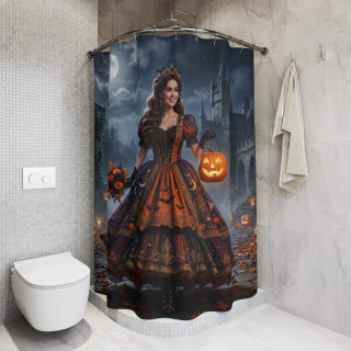 Victorian Pumpkin Witch Shower Curtain | Halloween Haunted Castle 5