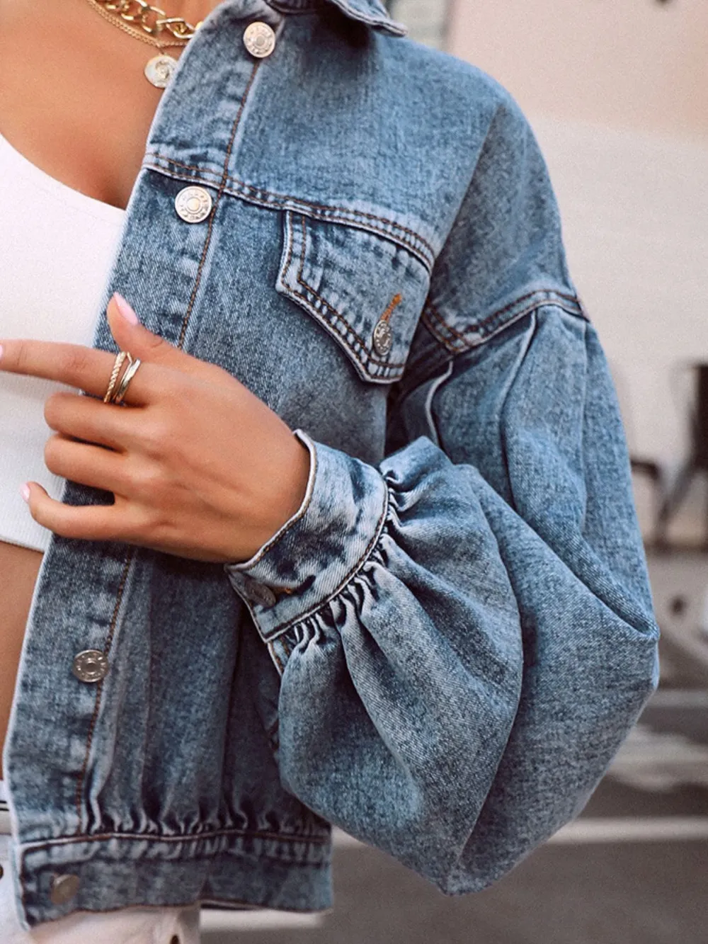 Collared Dropped Shoulder Denim Top | Lapel Button-Up 5