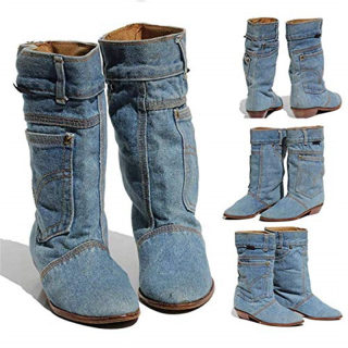Low Heel Denim Casual Cowboy Boots for Women | Autumn/Winter