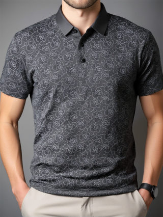 Floral Print Collar Polo Shirt | Large Size Short Sleeve 6