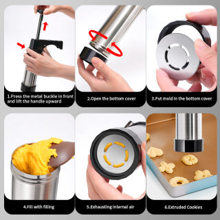 Cookie Press Gun Set | Stainless Steel Baking & Cream Piping Tool