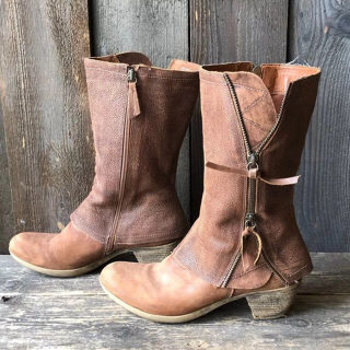 Side Zipper Chunky Heel Mid-Calf Boots | Women's Retro Round Toe