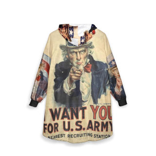 Uncle Sam Want You Hooded Blanket | Vintage Recruitment Poster Print 4