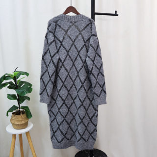 Long Over-Knee Pocket Knit Cardigan for Women | Lazy Style Diamond Pattern 3
