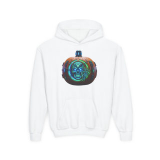 Glowing Cyber Pumpkin Kids Hoodie 2