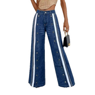 Retro-Style Wide-Leg Floor-Length Denim Pants 5