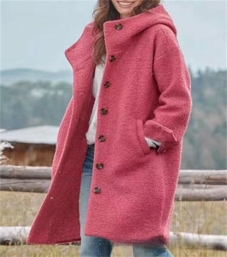 Fashionable Women's Wool Coat, Solid Color with Hood 5
