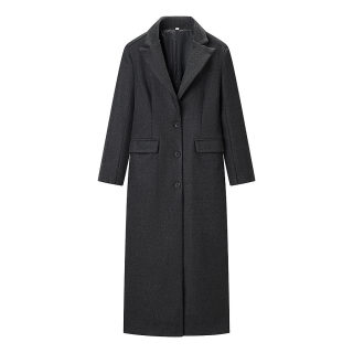 Elegant Medium-Long Wool Coat for Women | Dark Gray Commute Style