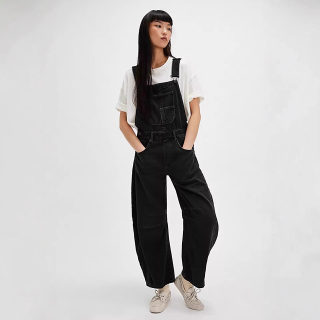 Street-Style Washed Vintage Loose Straight-Leg Denim Overalls 2