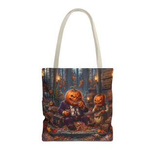 Jack-o'-Lantern Candy Haul Tote Bag | Halloween Pumpkin Scene 11