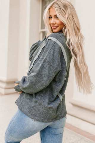 Gray Acid Wash Relaxed Fit Sweatshirt | Exposed Seams 4
