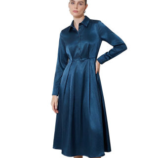 Long Sleeve Solid Color A-Line Dress 5