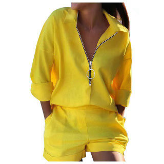 Women's Two-Piece Set | Long Sleeve Printed Zip-Up Top & Shorts 3