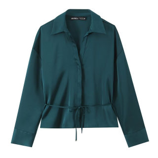 Satin Shirt with Thin Waist Belt | Women's 5