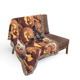 Jack-o'-Lantern Patchwork Woven Blanket | Halloween Pumpkin Throw 11