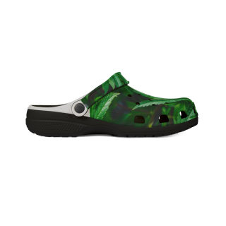 Green tropical leaf print clog shoes 13