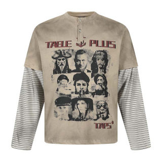 Fake Two-Piece Spray Paint Letter Print Long Sleeve Shirt | American Retro