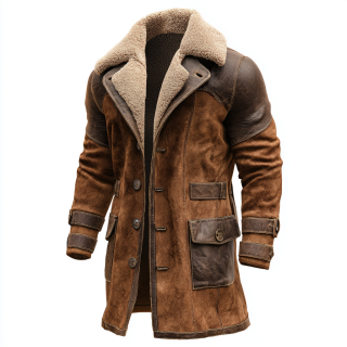 Vintage Brown Leather Trench Coat for Men | Mid-Length Warm Winter 3