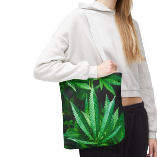 Green Cannabis Leaf Tote Bag | All-Over Print Hemp Plant Design 96
