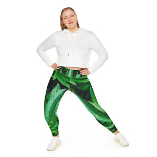 Green Cannabis Leaf Leggings, Plus Size | All-Over Print 7