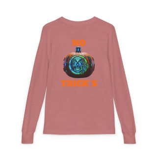 Skull Pumpkin 'No Tricks' Long Sleeve Kids Tee 13