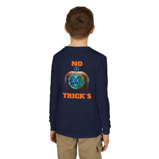 Skull Pumpkin 'No Tricks' Long Sleeve Kids Tee 43