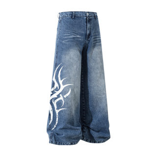 Tattoo-Print Wide-Leg Jeans 5