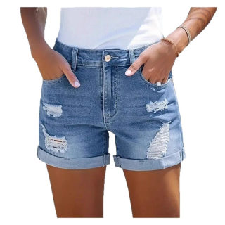 High-Waist Slimming Denim Shorts for Women | Straight-Leg Casual with Hole Design 5