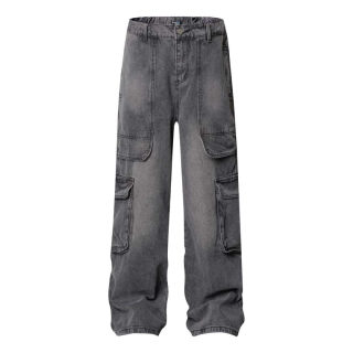 Unisex Washed Vintage Multi-Pocket Denim Work Pants