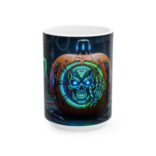 Neon Cyberpunk Pumpkin Skull Mug | Ceramic Coffee Cup 2