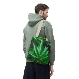 Green Cannabis Leaf Tote Bag | All-Over Print Hemp Plant Design 85