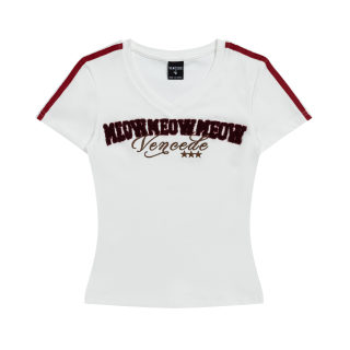 Embroidered Letter V-Neck T-Shirt for Women