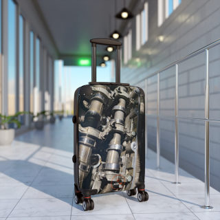 Car Camshaft Print Suitcase | Travel Luggage with Engine Part Motif