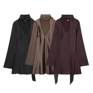 Silk Textured Scarf-Collar Dress | Women's 4