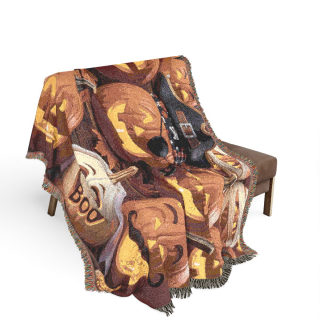 Jack-o'-Lantern Patchwork Woven Blanket | Halloween Pumpkin Throw 3