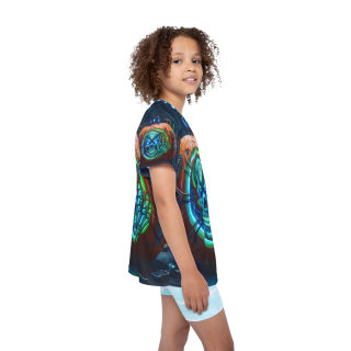 Neon Cyber Skull Pumpkin Kids Jersey 10