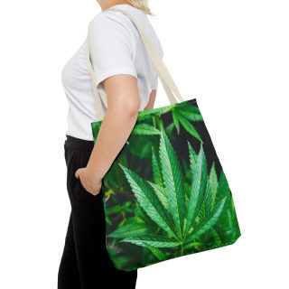 Green Cannabis Leaf Tote Bag | All-Over Print Hemp Plant Design 57