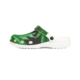 Green tropical leaf print clog shoes 8