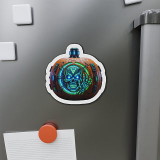 Neon Cyber Skull Pumpkin Die-Cut Magnet | Halloween Techpunk Sticker Magnet 5