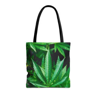 Green Cannabis Leaf Tote Bag | All-Over Print Hemp Plant Design 2