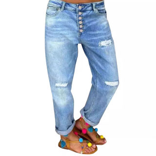Blue Ripped Jeans, Loose Straight Leg 5