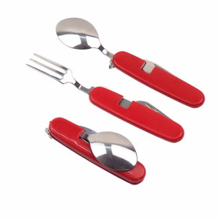 Outdoor 4-in-1 Folding Cutlery Set | Stainless Steel Spoon, Fork, Knife, Bottle Opener