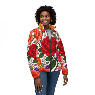 Vintage Rose Floral Puffer Jacket | All-Over Print