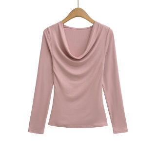 Swing Collar Pleated Slim Fit Long Sleeve Top 4