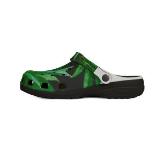 Green tropical leaf print clog shoes 9